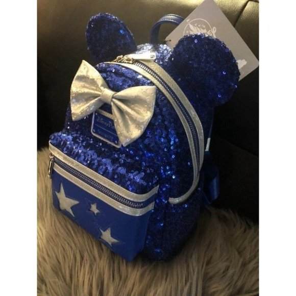 NWT Loungefly Disney Parks Disneyland Blue Sequin Make A Wish Star Patriotic USA - Picture 4 of 5